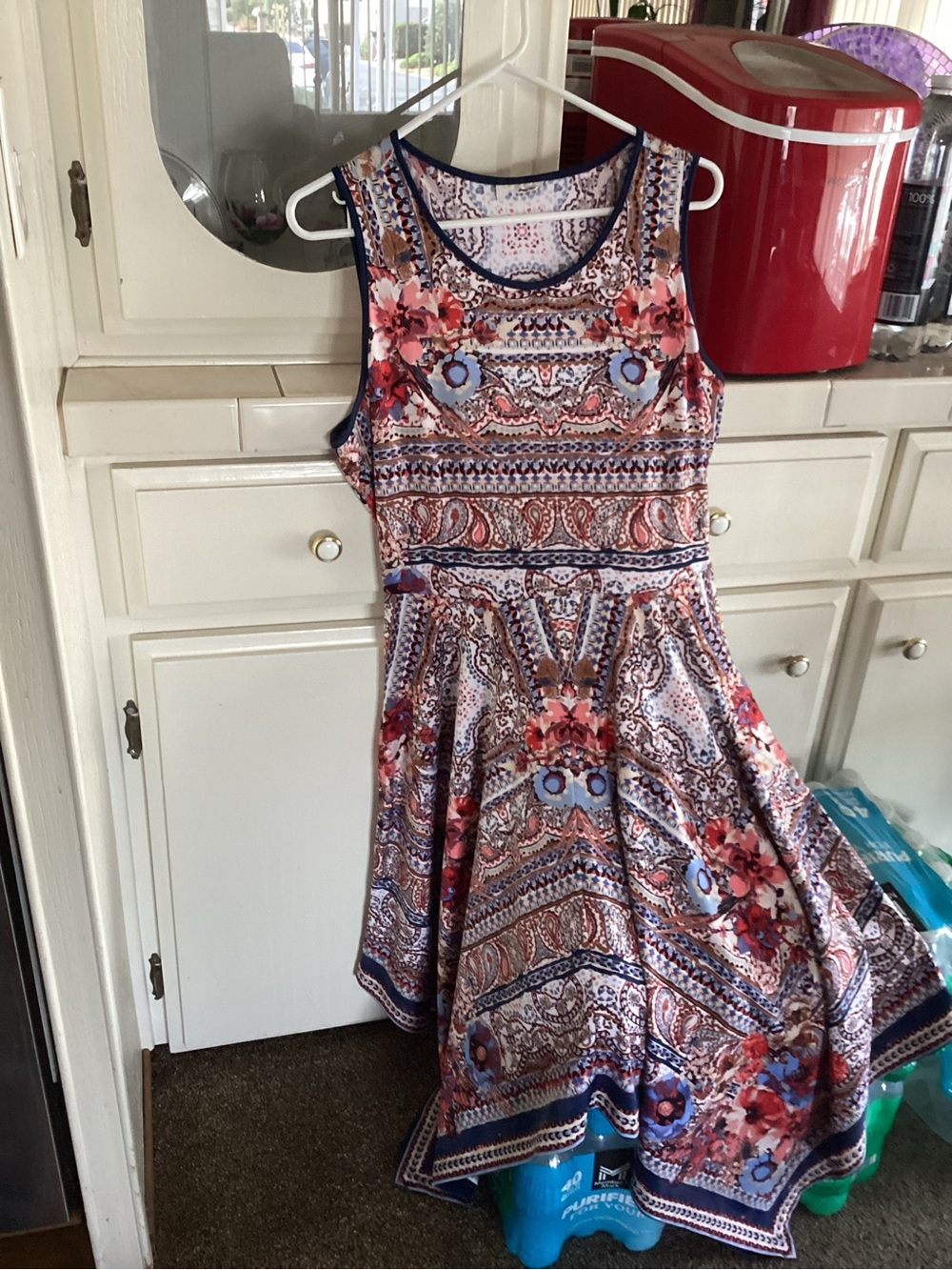 Source Unknown Floral Paisley Fit & Flare Dress in Blue, Pink, Red